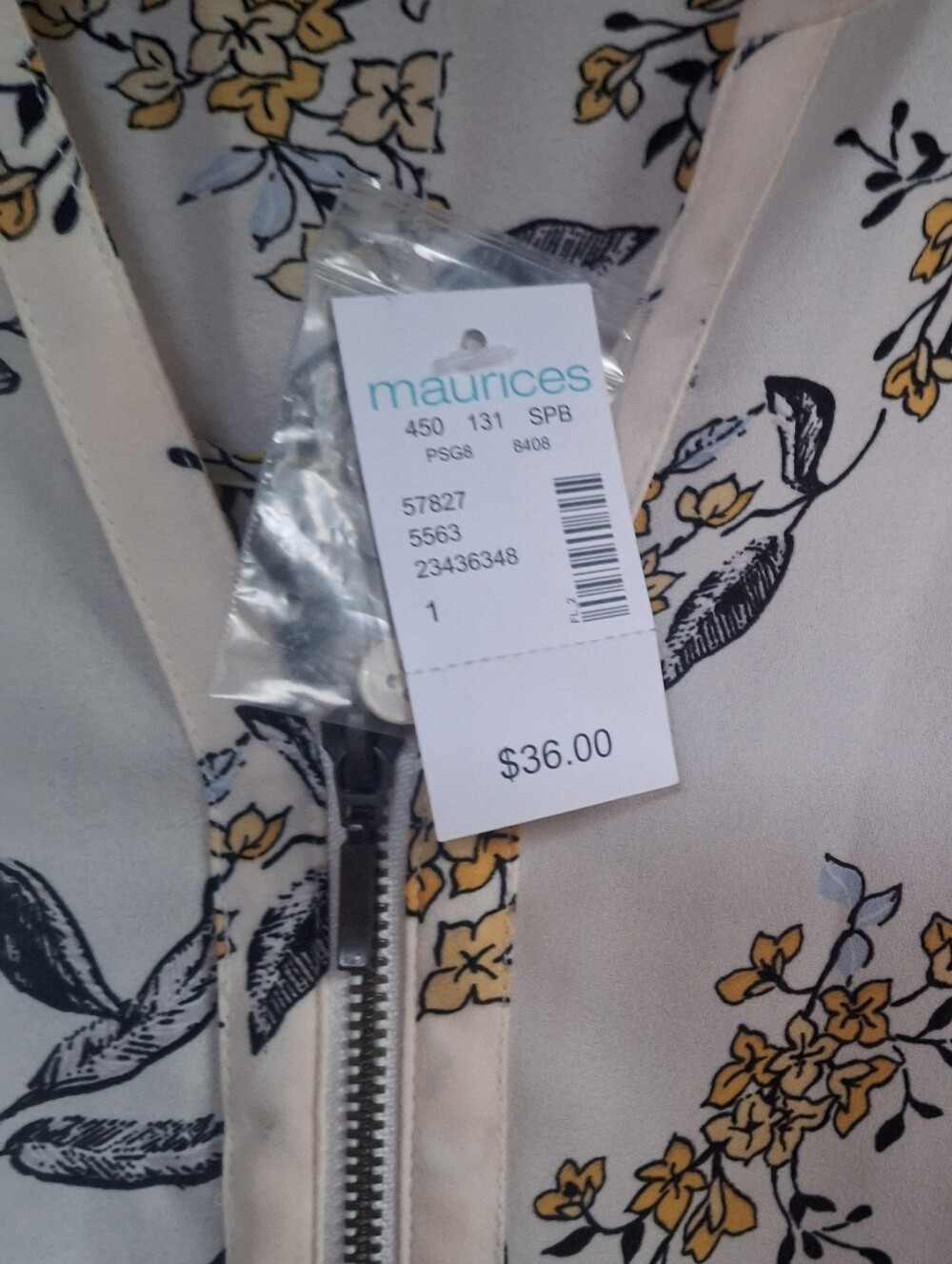 🌼 Maurices White Floral Zip-Front Tunic with Yellow and Navy Print